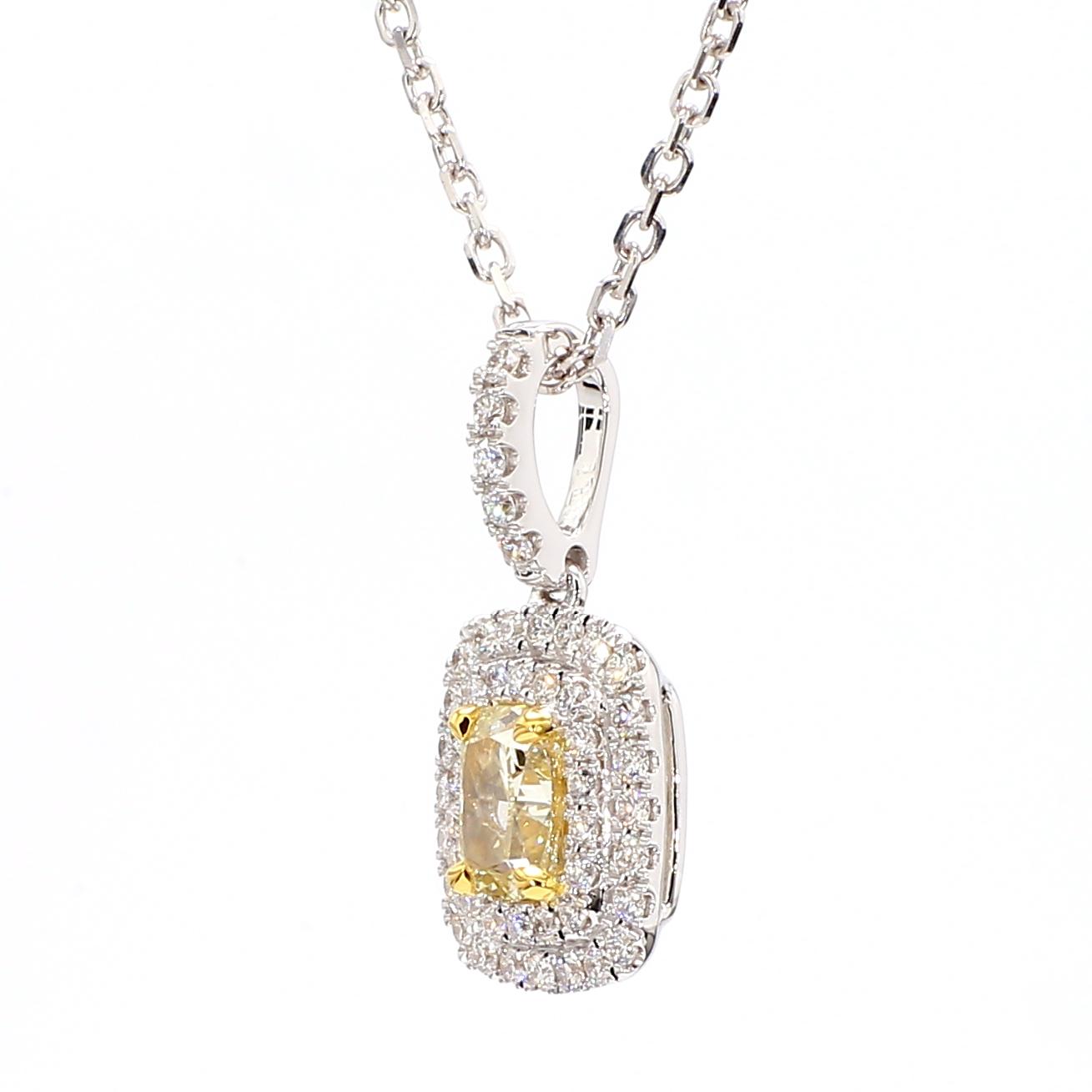 GIA Certified Natural Yellow Cushion Diamond 1.08 Carat TW Gold Drop Pendant