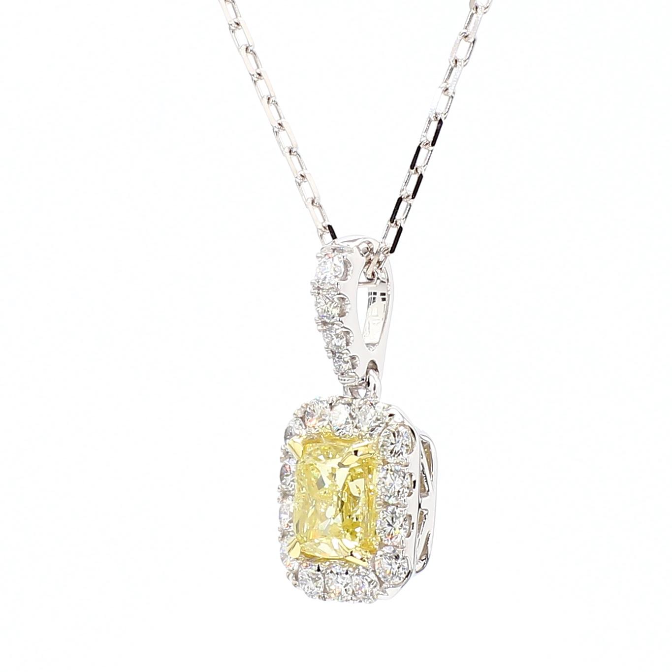 GIA Certified Natural Yellow Cushion Diamond 1.45 Carat TW Gold Drop Pendant