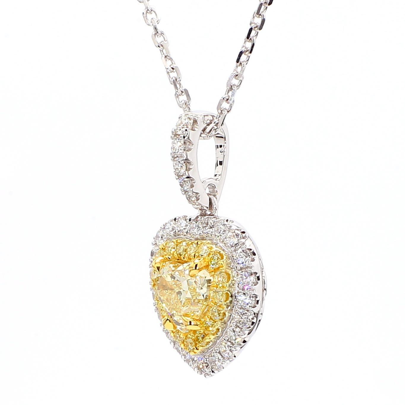 GIA Certified Natural Yellow Heart Diamond 1.57 Carat TW Gold Drop Pendant