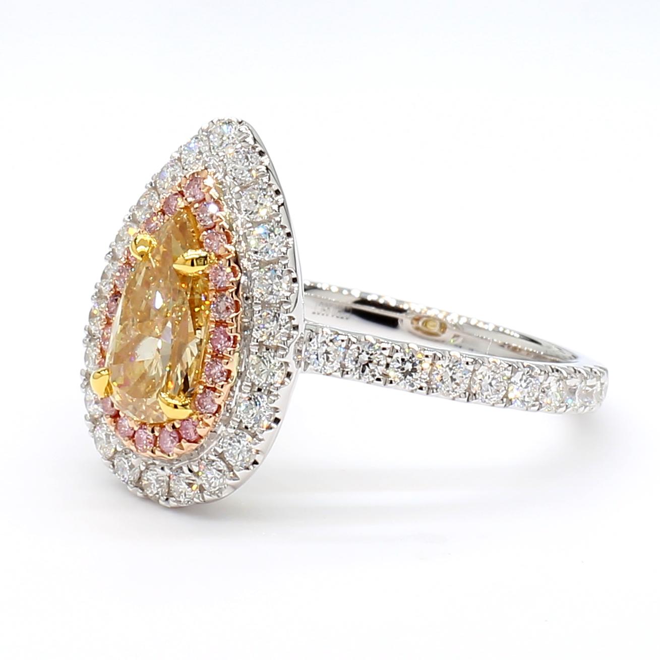 GIA Certified Natural Yellow Pear Diamond 1.80 Carat TW Gold Cocktail Ring