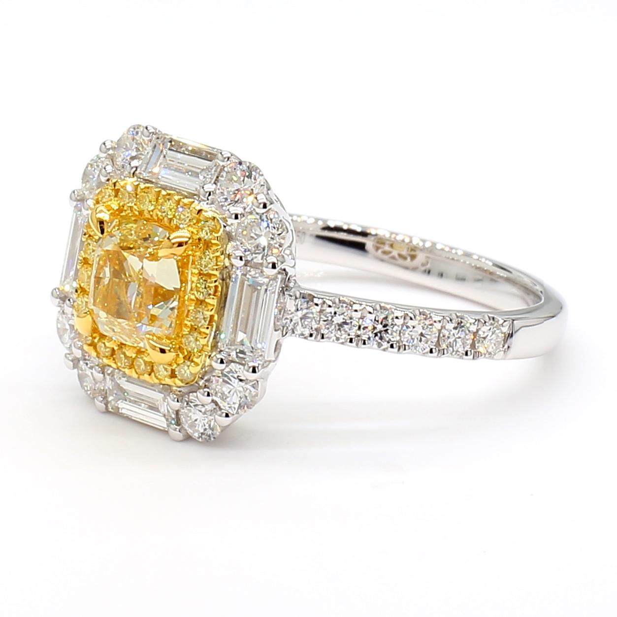 GIA Certified Natural Yellow Cushion Diamond 2.14 Carat TW Gold Cocktail Ring