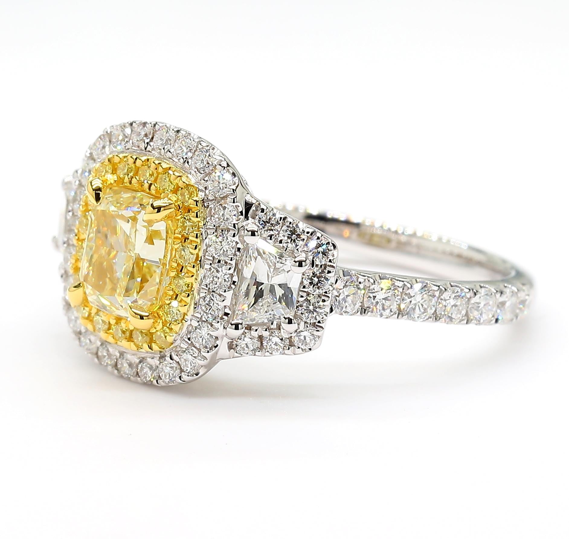 GIA Certified Natural Yellow Cushion Diamond 2.02 Carat TW Gold Cocktail Ring