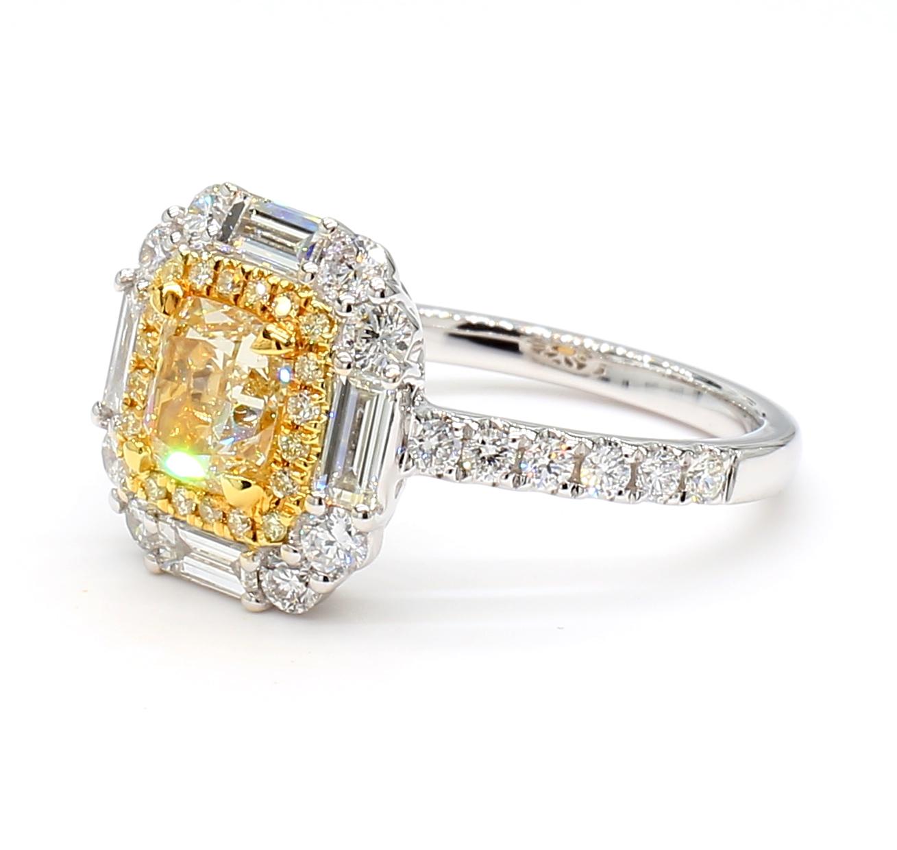 GIA Certified Natural Yellow Cushion Diamond 2.02 Carat TW Gold Cocktail Ring