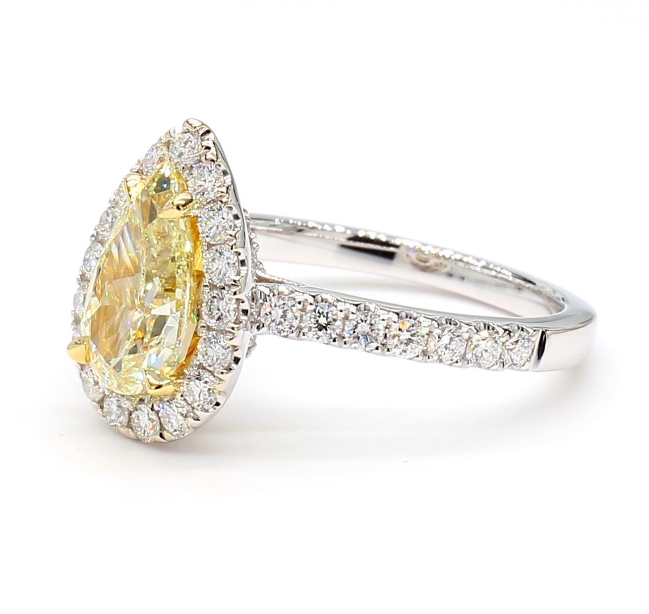 GIA Certified Natural Yellow Pear Diamond 2.18 Carat TW Gold Cocktail Ring