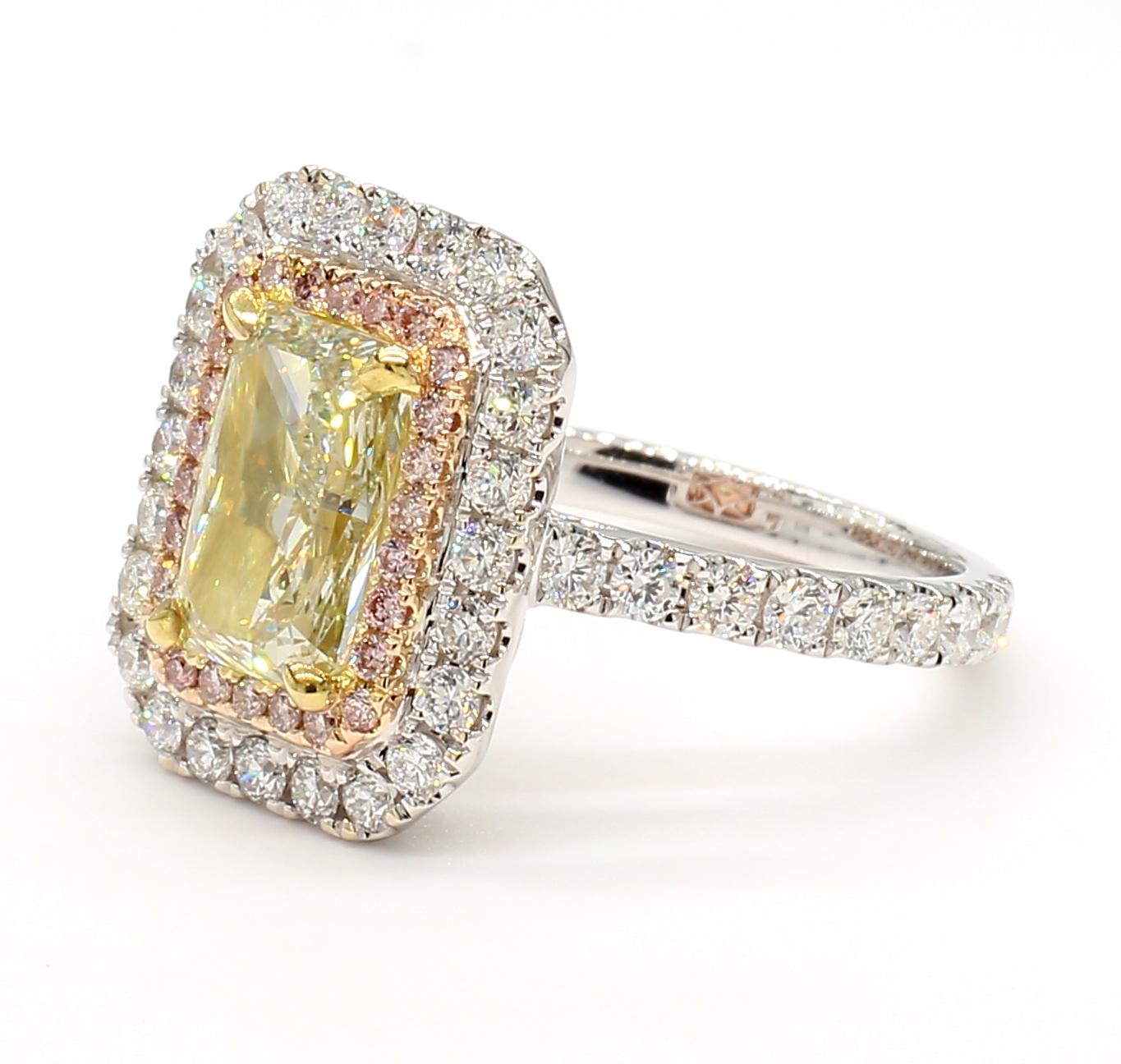 GIA Certified Natural Yellow Radiant Diamond 3.16 Carat TW Gold Cocktail Ring