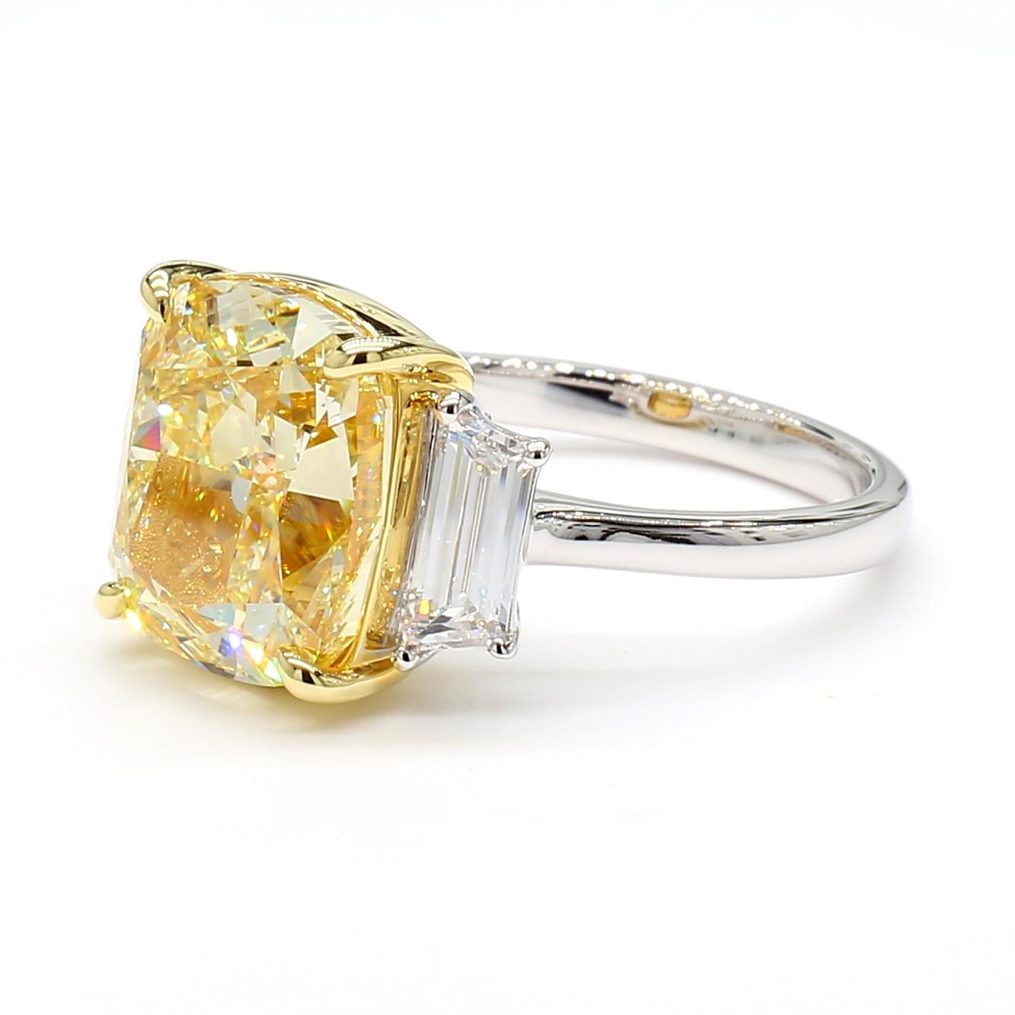 GIA Certified Fancy Yellow Cushion Diamond 7.64 Carat TW Cocktail Ring