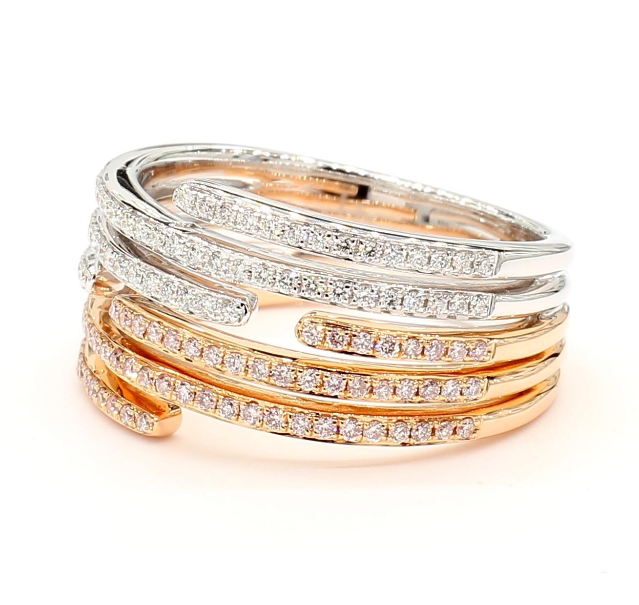 Natural Pink Round Diamond 0.50 Carat TW Rose Gold Cocktail Band