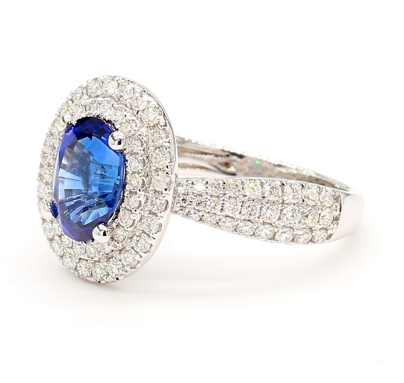 Natural Blue Oval Sapphire and White Diamond 2.81 Carat TW Gold Cocktail Ring