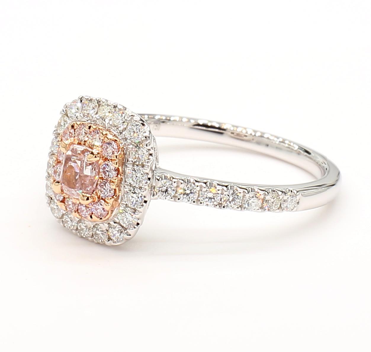 GIA Certified Natural Pink Cushion Diamond 0.74 Carat TW Gold Cocktail Ring