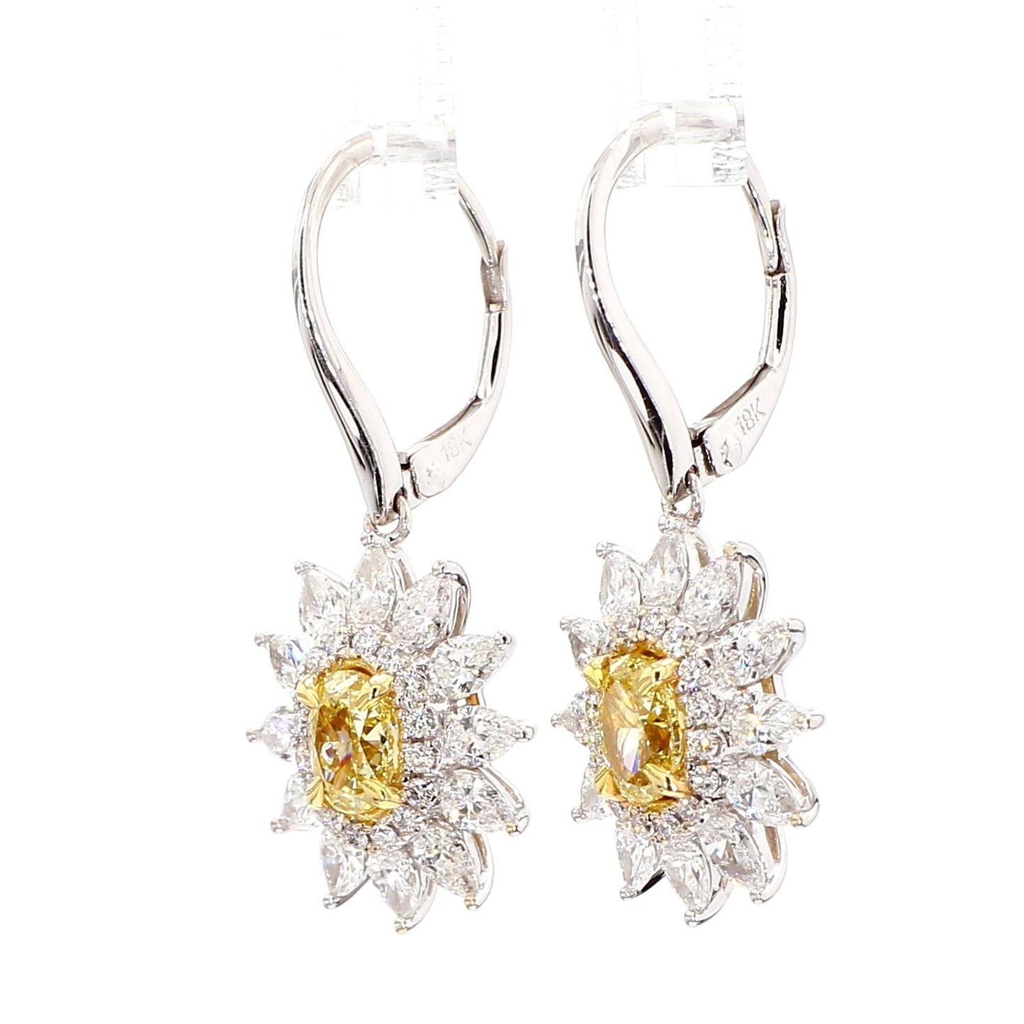 Natural Yellow Pear Diamond 2.80 Carat TW Gold Drop Earrings