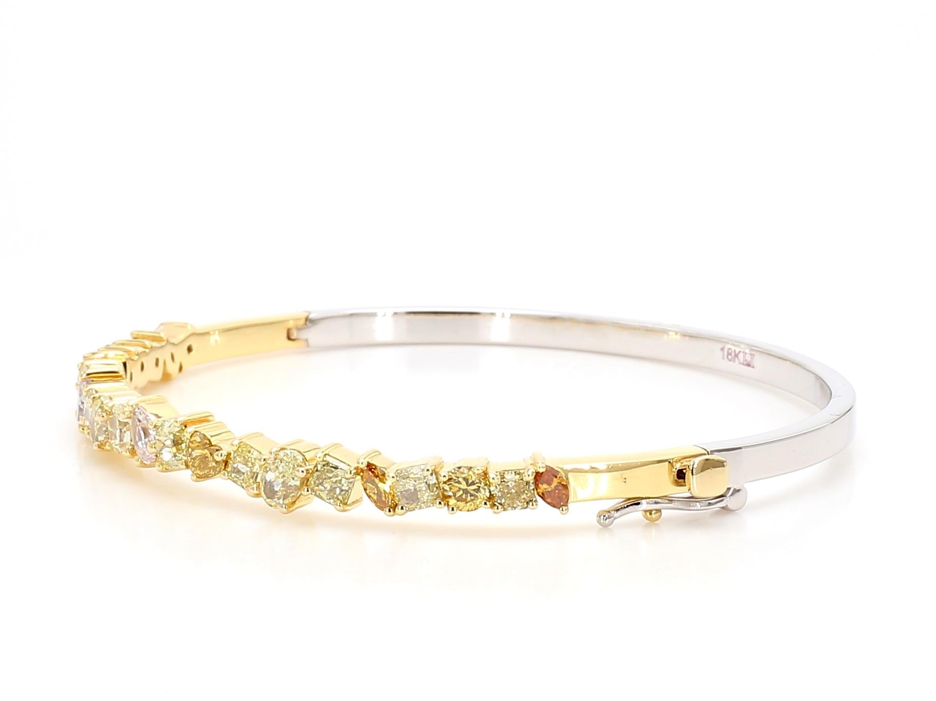 Natural Fancy Color Mix Diamond 3.30 Carat TW Gold Cuff Bracelet