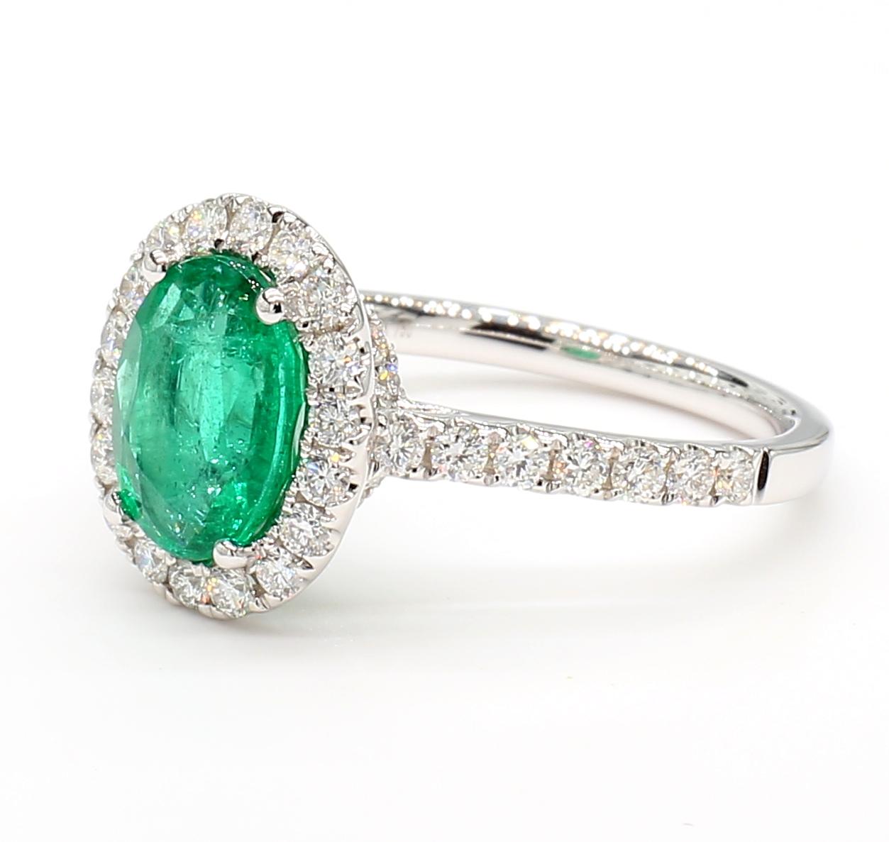 Natural Oval Emerald and White Diamond White Gold 2.46 Carat TW Cocktail Ring