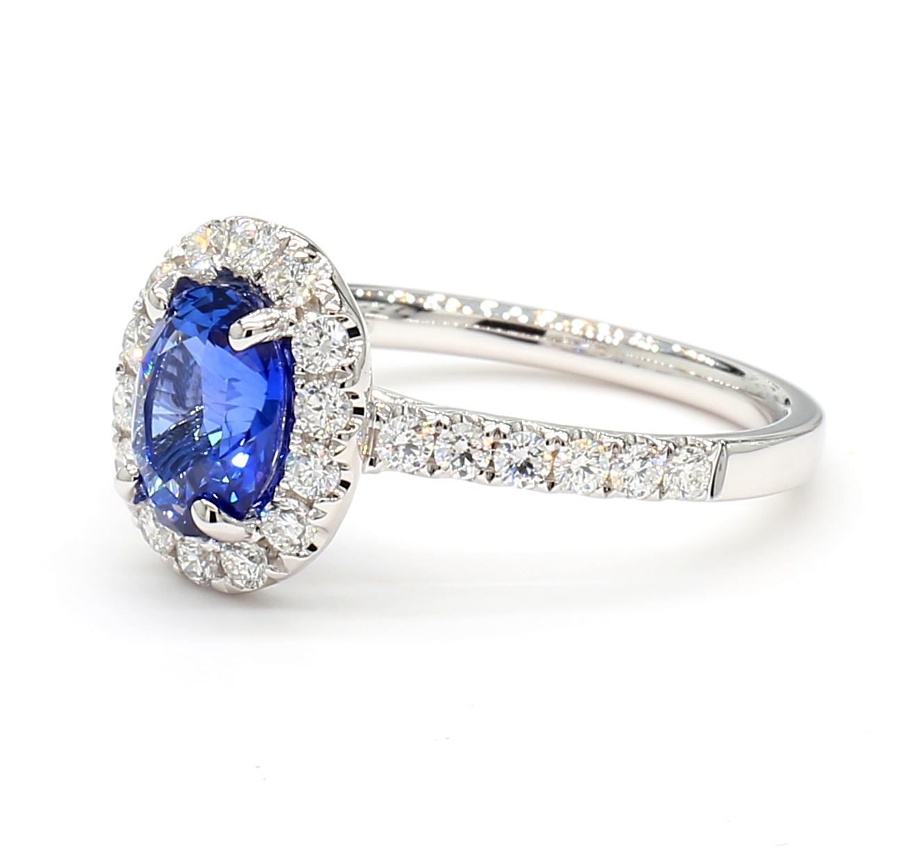 Natural Blue Oval Sapphire and White Diamond 2.07 Carat TW Gold Cocktail Ring