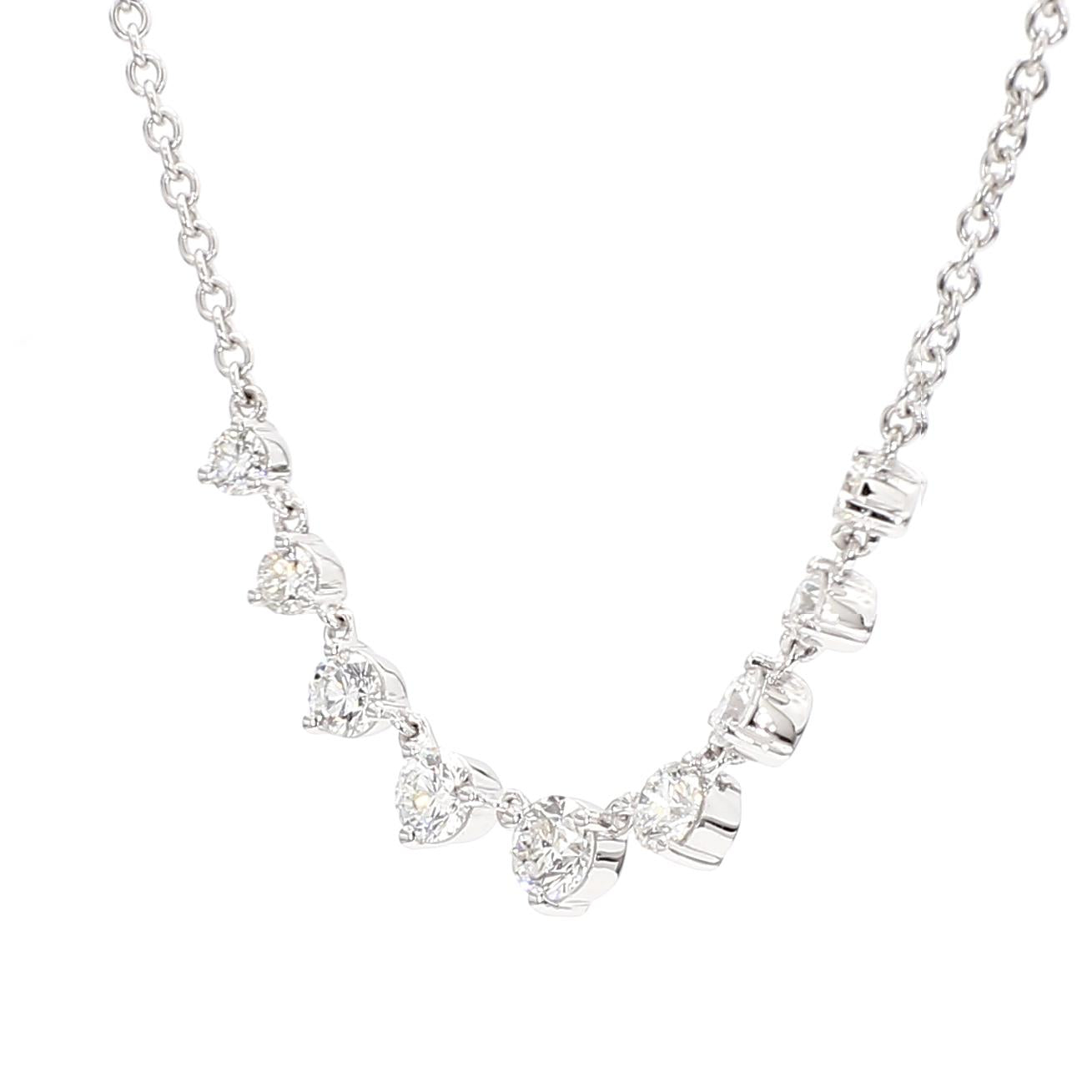 Natural White Round Diamond .69 Carat TW White Gold Drop Necklace