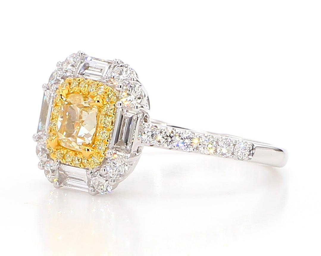 GIA Certified Natural Yellow Cushion Diamond 1.84 Carat TW Gold Cocktail Ring