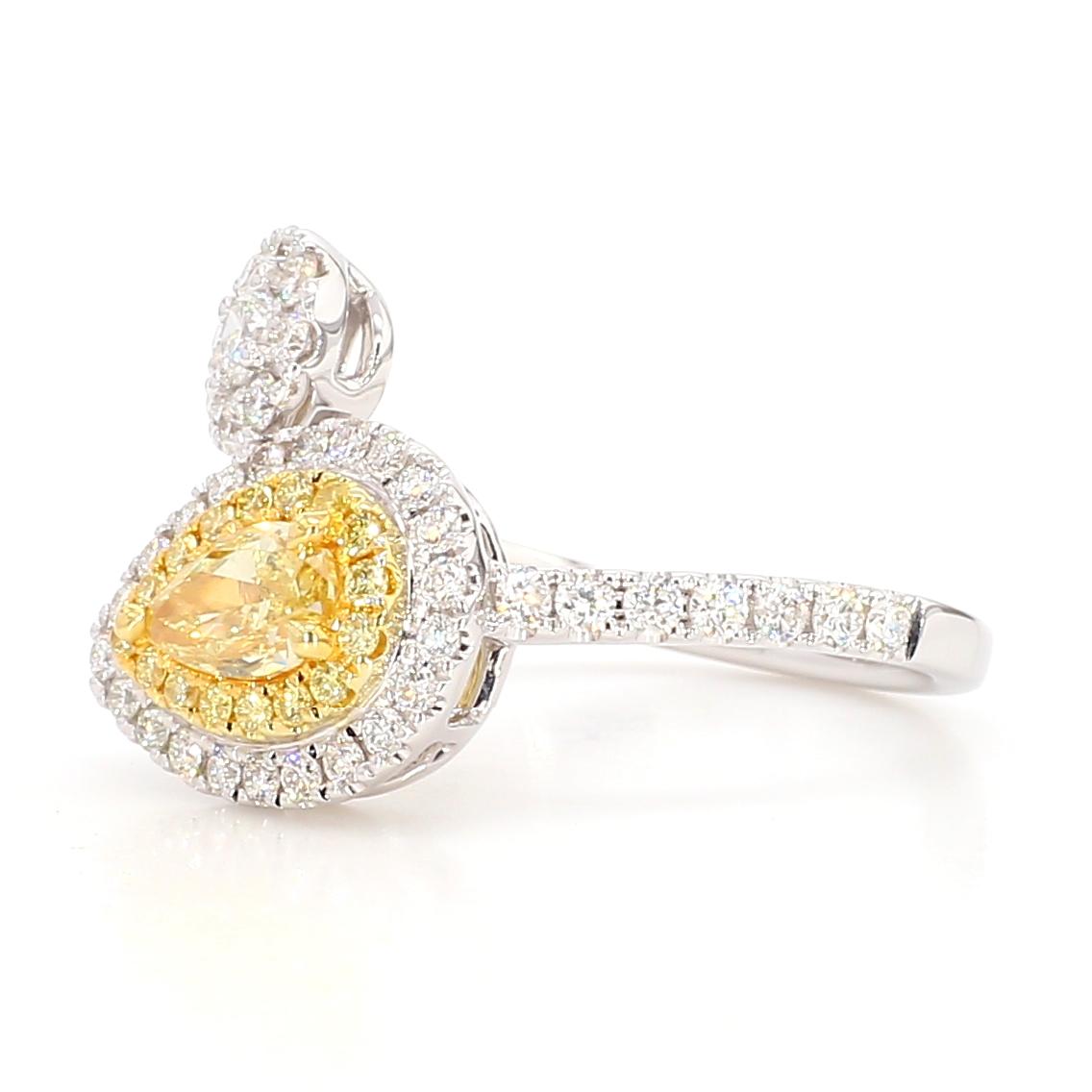 GIA Certified Natural Yellow Pear Diamond 1.30 Carat TW Gold Cocktail Ring