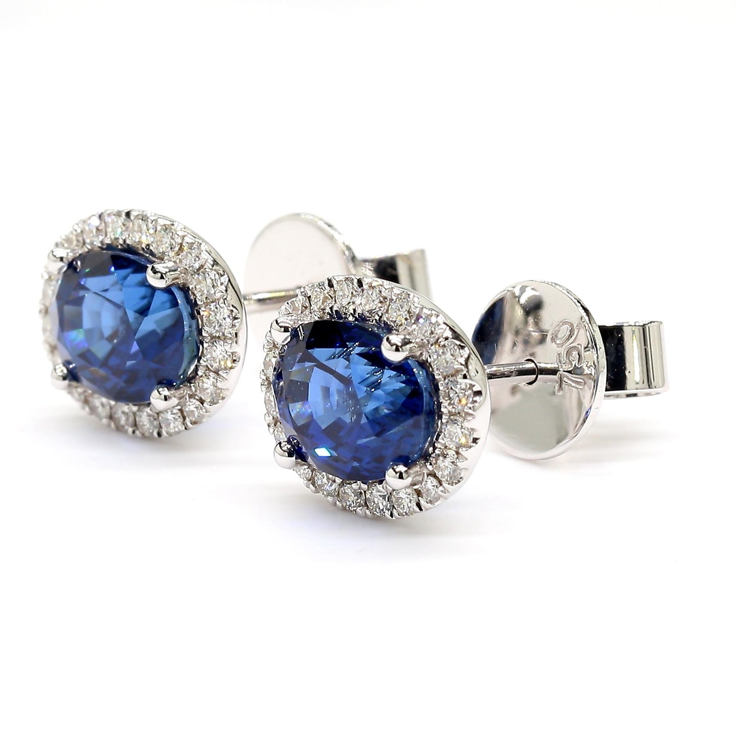 Natural Blue Oval Sapphire and Diamond 4.73 Carat TW Gold Stud Earrings