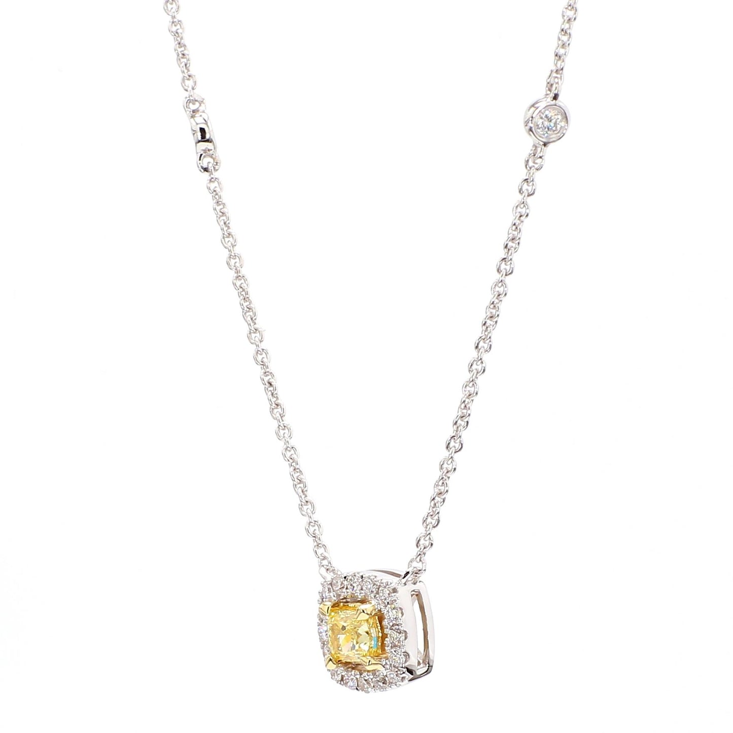 Natural Yellow Cushion Diamond 0.43 Carat TW Gold Drop Necklace