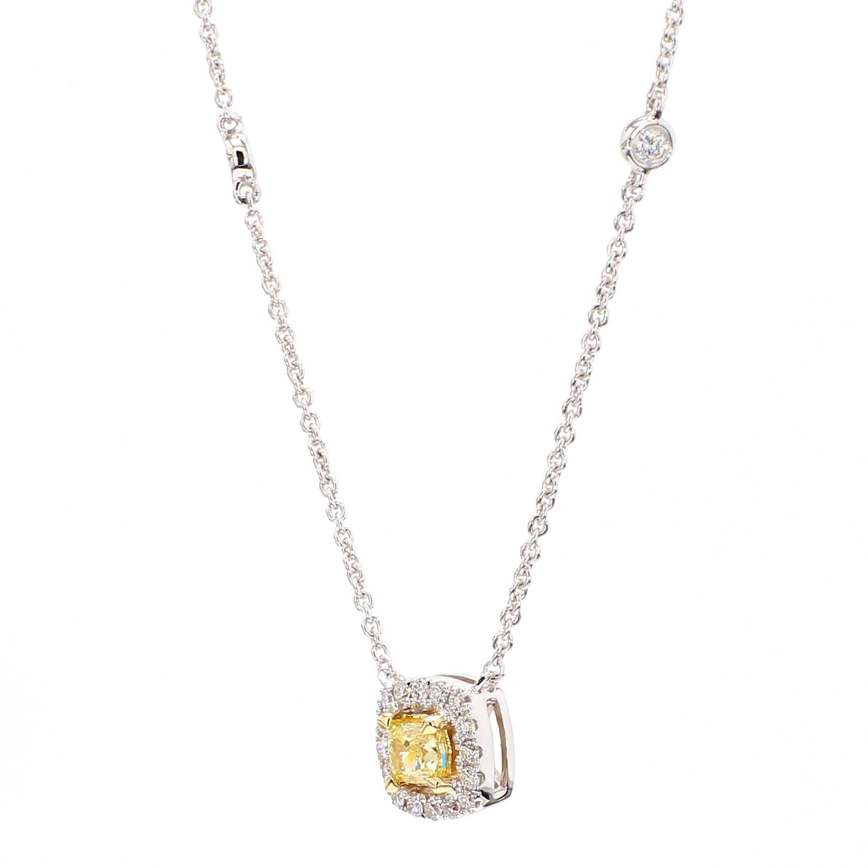 Natural Yellow Cushion Diamond 0.43 Carat TW Gold Drop Necklace