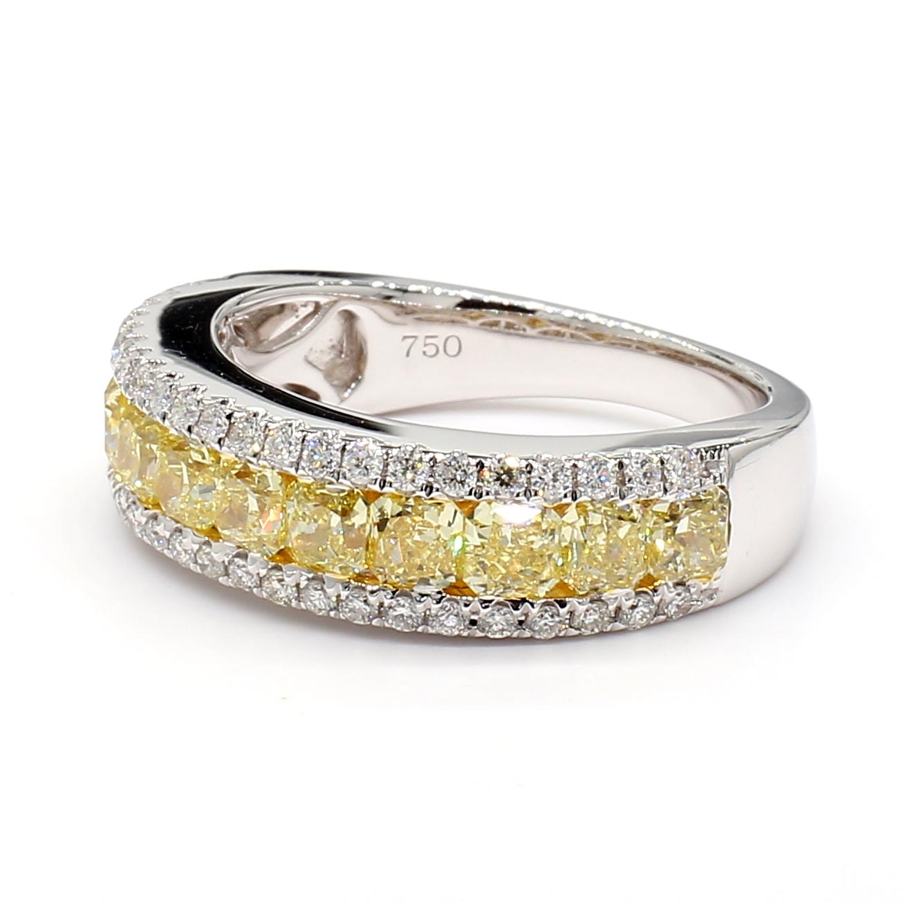 Natural Yellow Radiant Diamond 2.15 Carat TW Gold Wedding Band