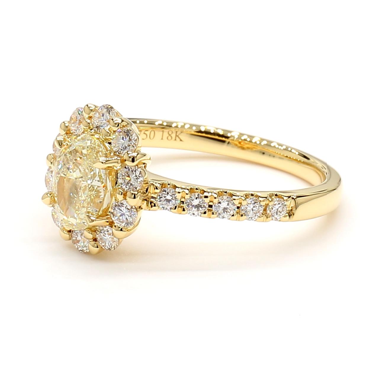 Natural Yellow Oval and White Diamond 1.25 Carat TW Yellow Gold Cocktail Ring