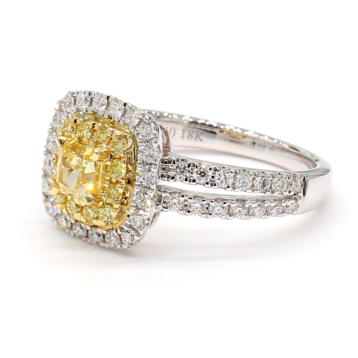 Natural Yellow Cushion Diamond 1.11 Carat TW Gold Cocktail Ring