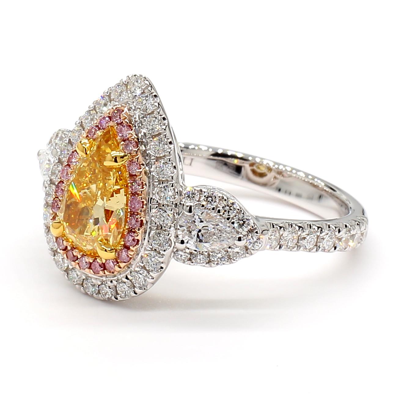 GIA Certified Natural Yellow Pear Diamond 2.00 Carat TW Gold Cocktail Ring