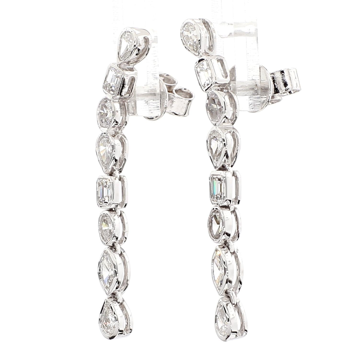 Natural White Diamond 1.63 Carat TW White Gold Drop Earrings