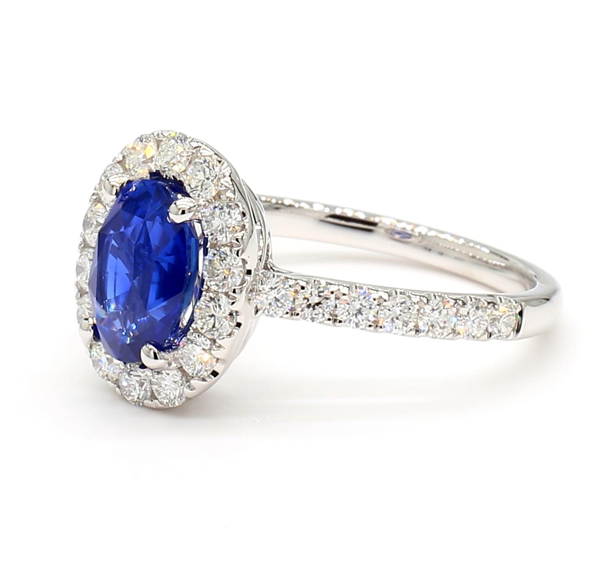 Natural Blue Oval Sapphire and White Diamond 2.45 Carat TW Gold Cocktail Ring