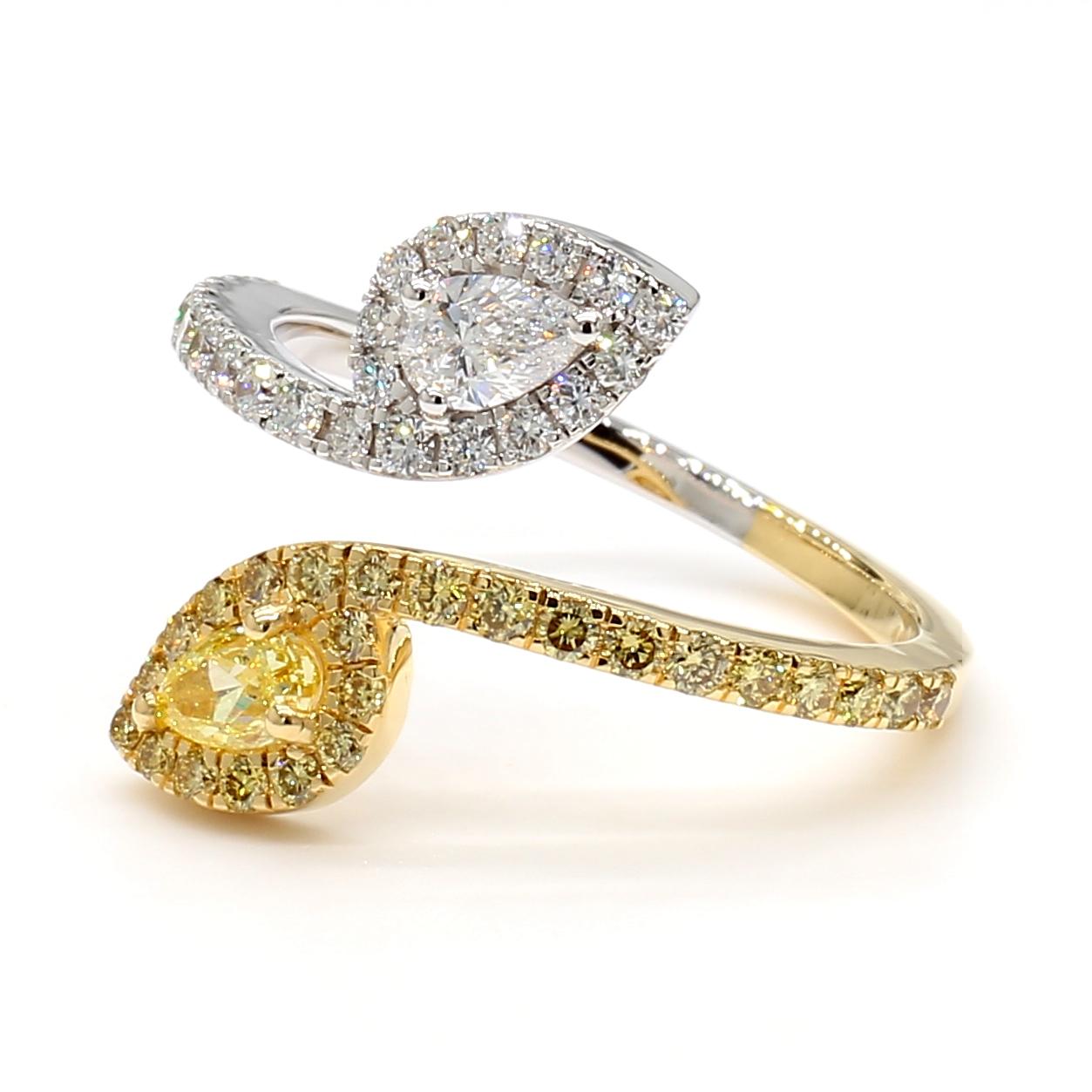 Natural Yellow Pear and White Diamond 0.99 Carat TW Yellow Gold Cocktail Ring