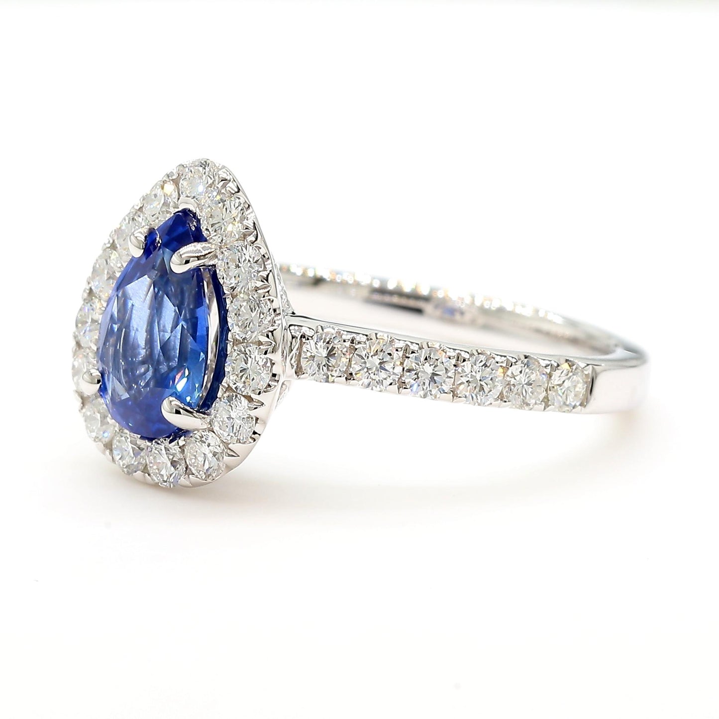 Natural Blue Pear Sapphire and White Diamond 1.92 Carat TW Gold Cocktail Ring