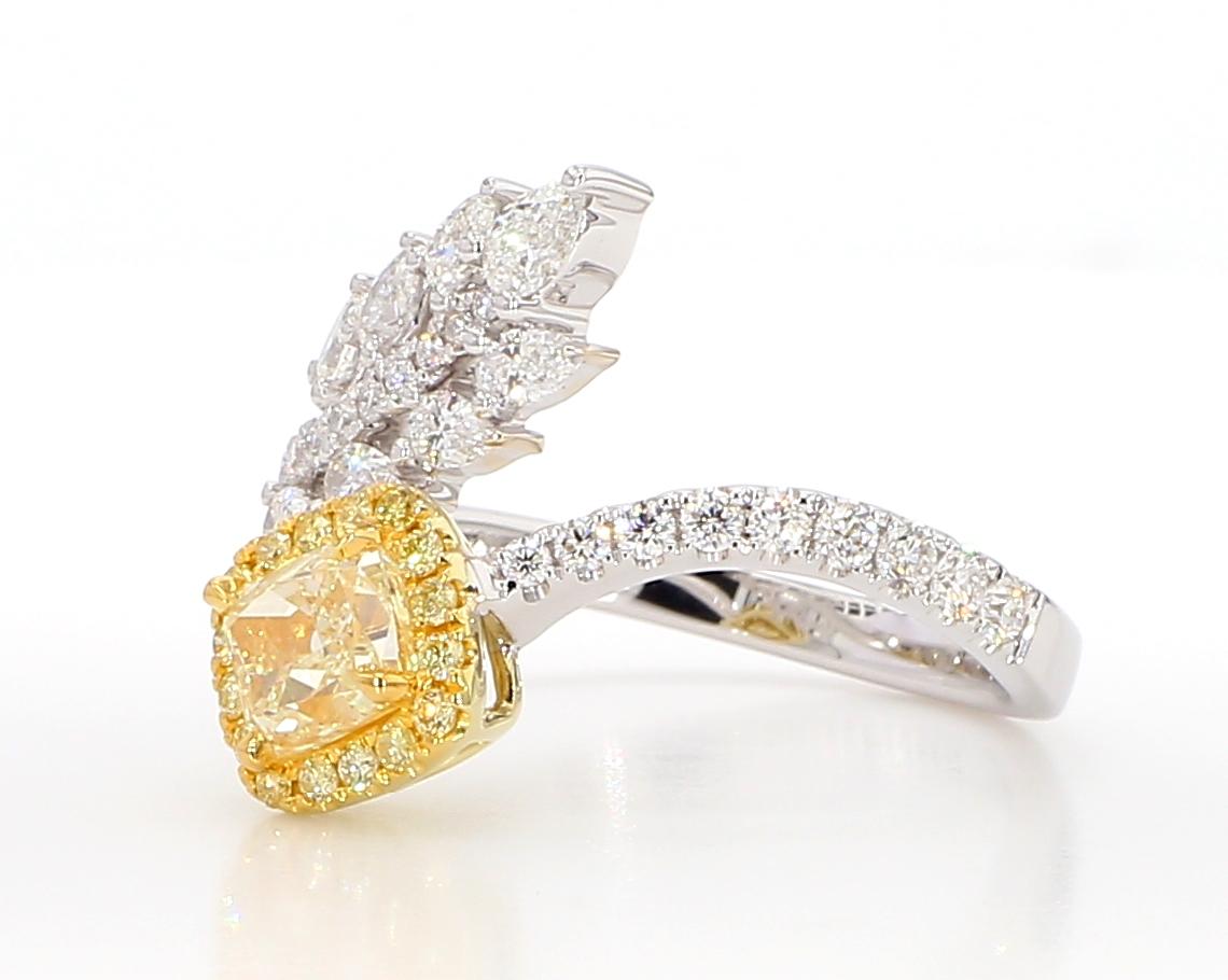 GIA Certified Natural Yellow Cushion Diamond 1.59 Carat TW Gold Cocktail Ring