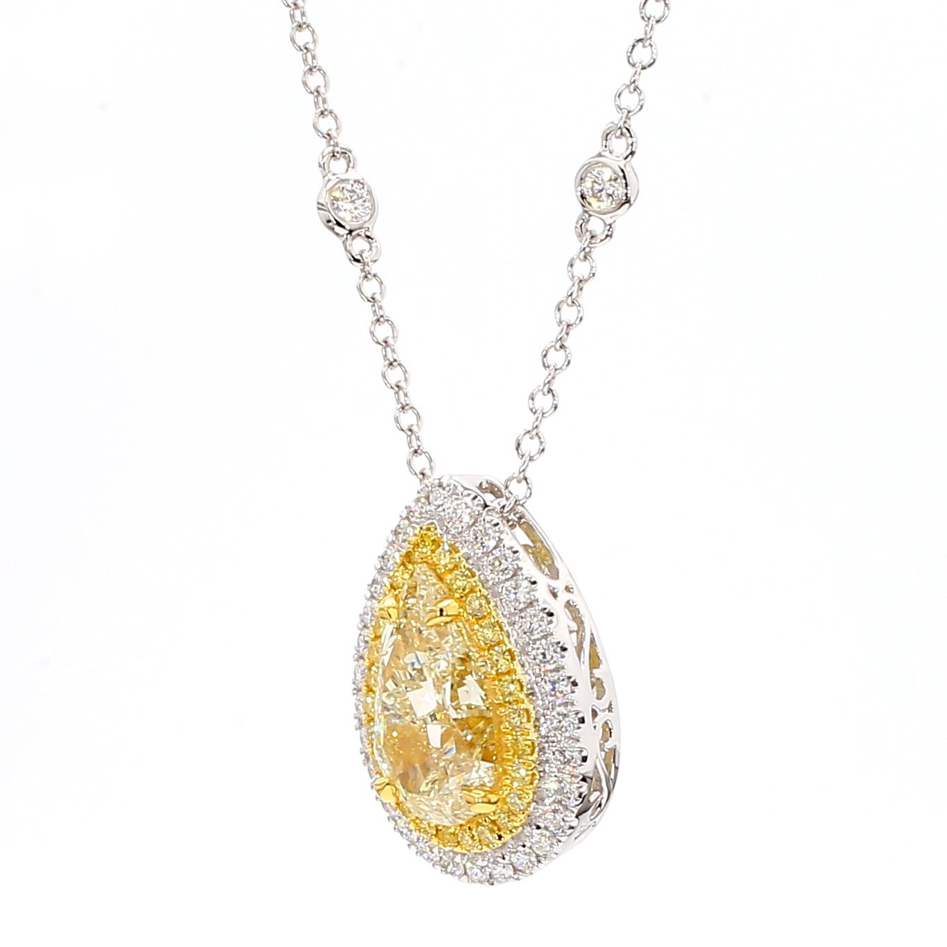 GIA Certified Natural Yellow Pear Diamond 4.40 Carat TW Gold Drop Pendant