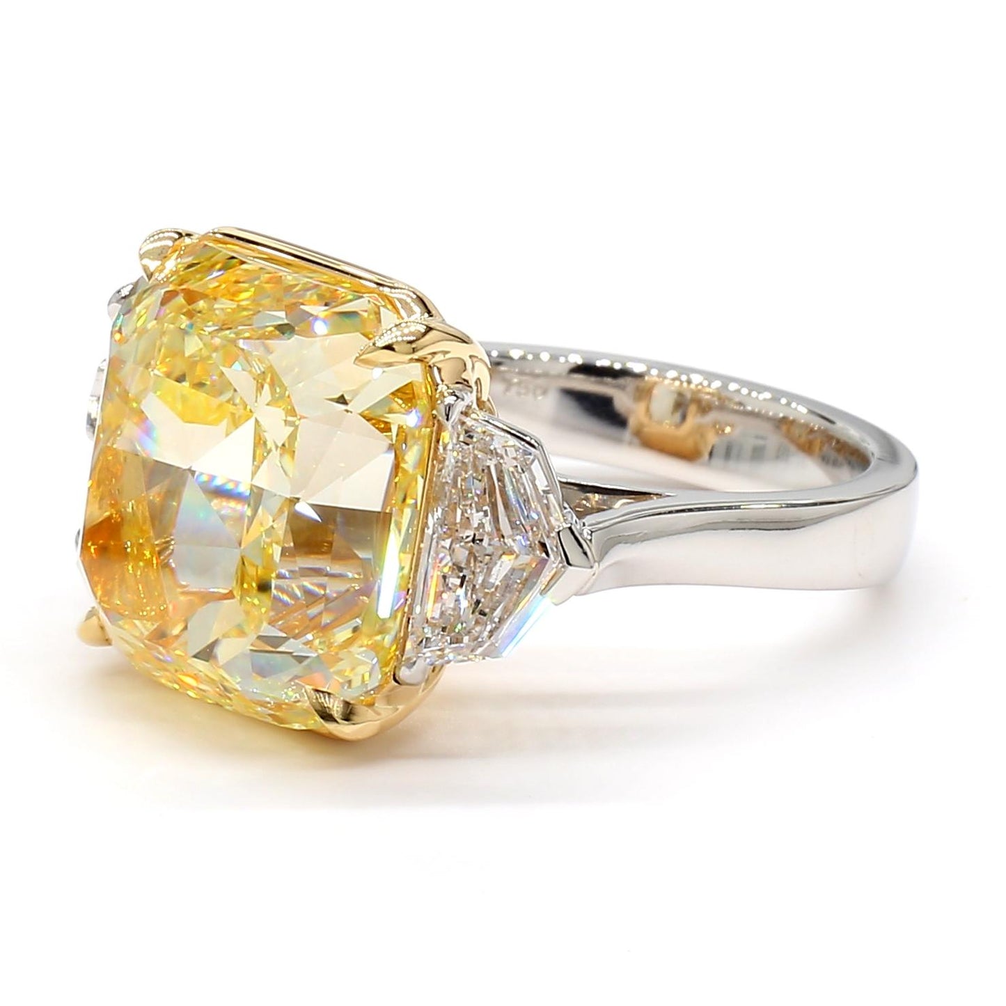 GIA Certified Natural Yellow Radiant Diamond 15.44 Carat TW Plat Cocktail Ring