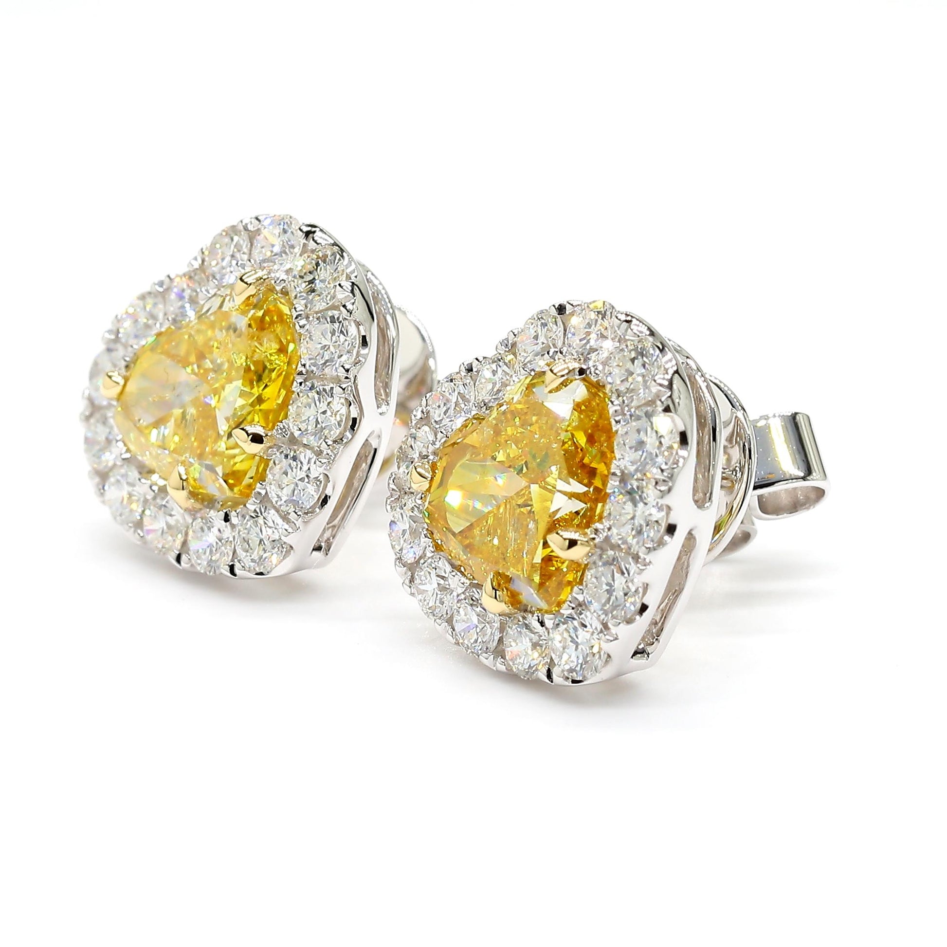 GIA Certified Natural Vivid Yellow Heart Diamond 4.50 Carat TW Gold Earrings