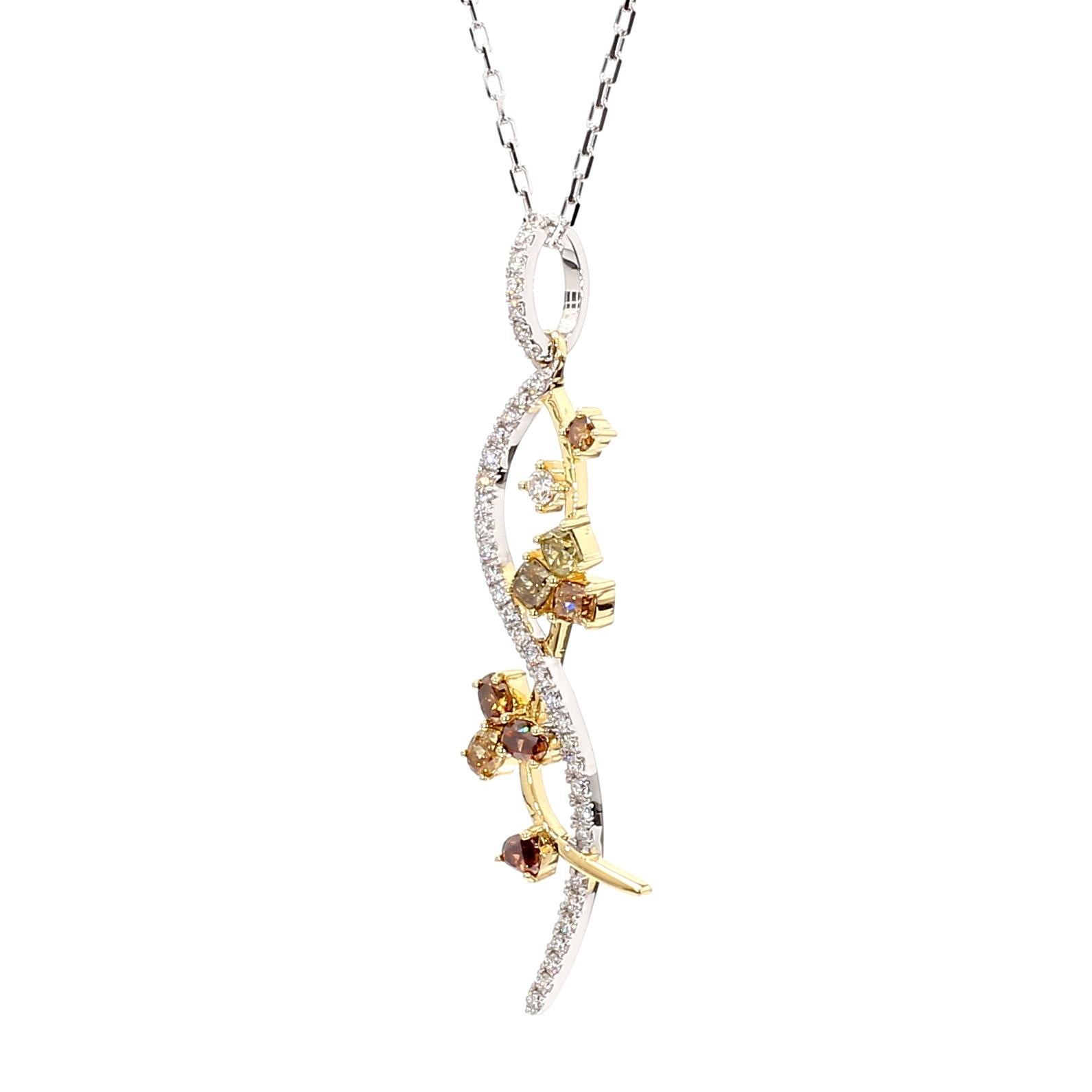 Natural Fancy Color Mix Diamond 0.98 Carat TW Gold Drop Pendant