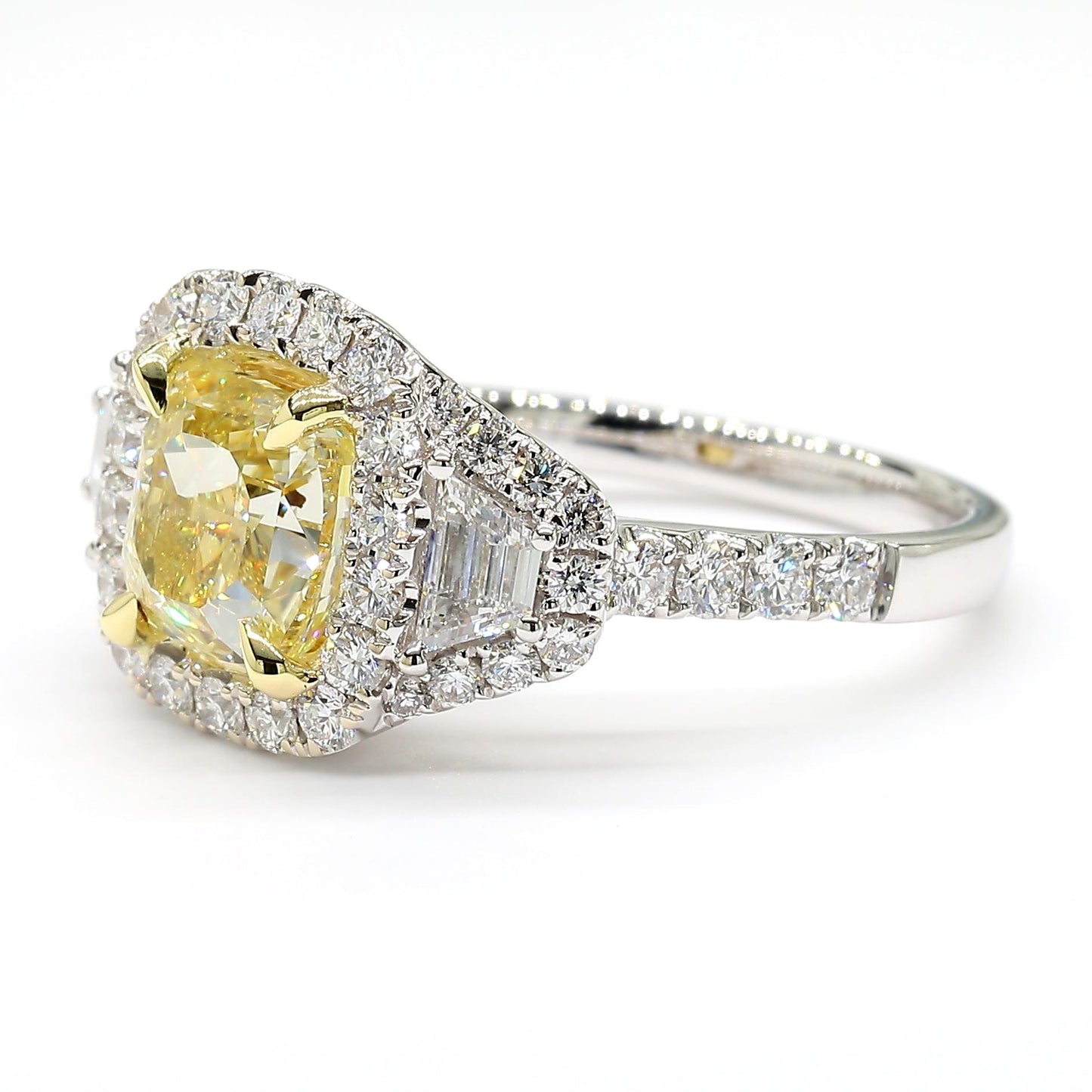 GIA Certified Natural Yellow Cushion Diamond 3.20 Carat TW Gold Cocktail Ring