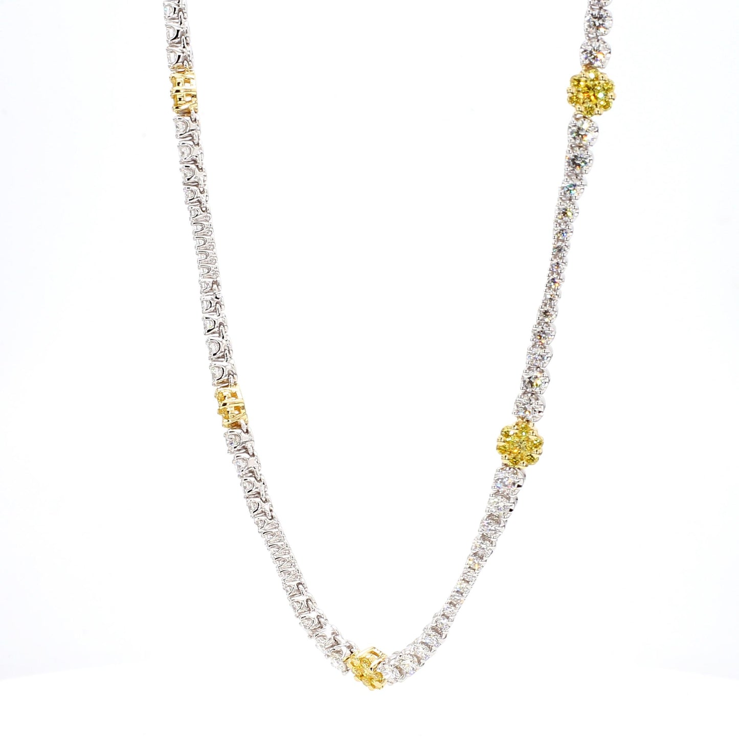 Natural Yellow Round and White Diamond 7.93 Carat TW Gold Drop Necklace