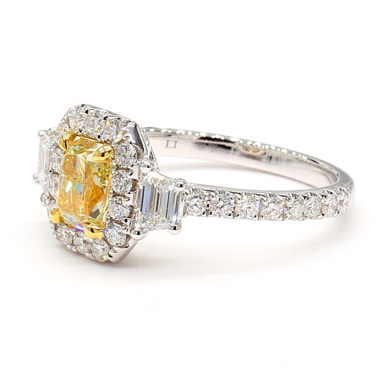 GIA Certified Natural Yellow Radiant Diamond 1.98 Carat TW Gold Cocktail Ring