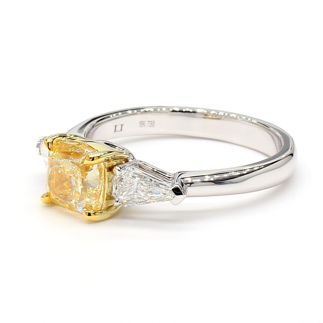 GIA Certified Natural Yellow Cushion Diamond 1.84 Carat TW Gold Cocktail Ring