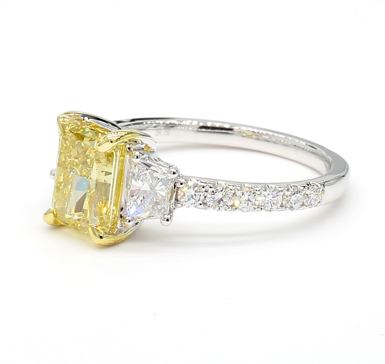 GIA Certified Natural Yellow Radiant Diamond 2.47 Carat TW Gold Cocktail Ring