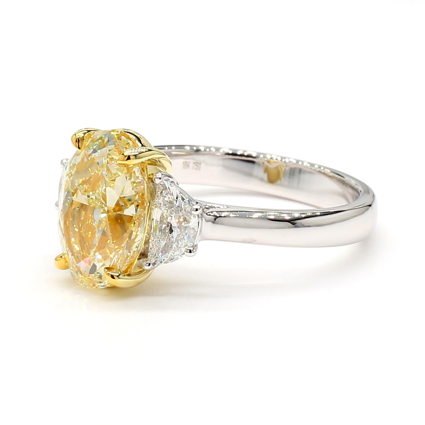 GIA Certified Natural Yellow Oval Diamond 4.04 Carat TW Gold Cocktail Ring