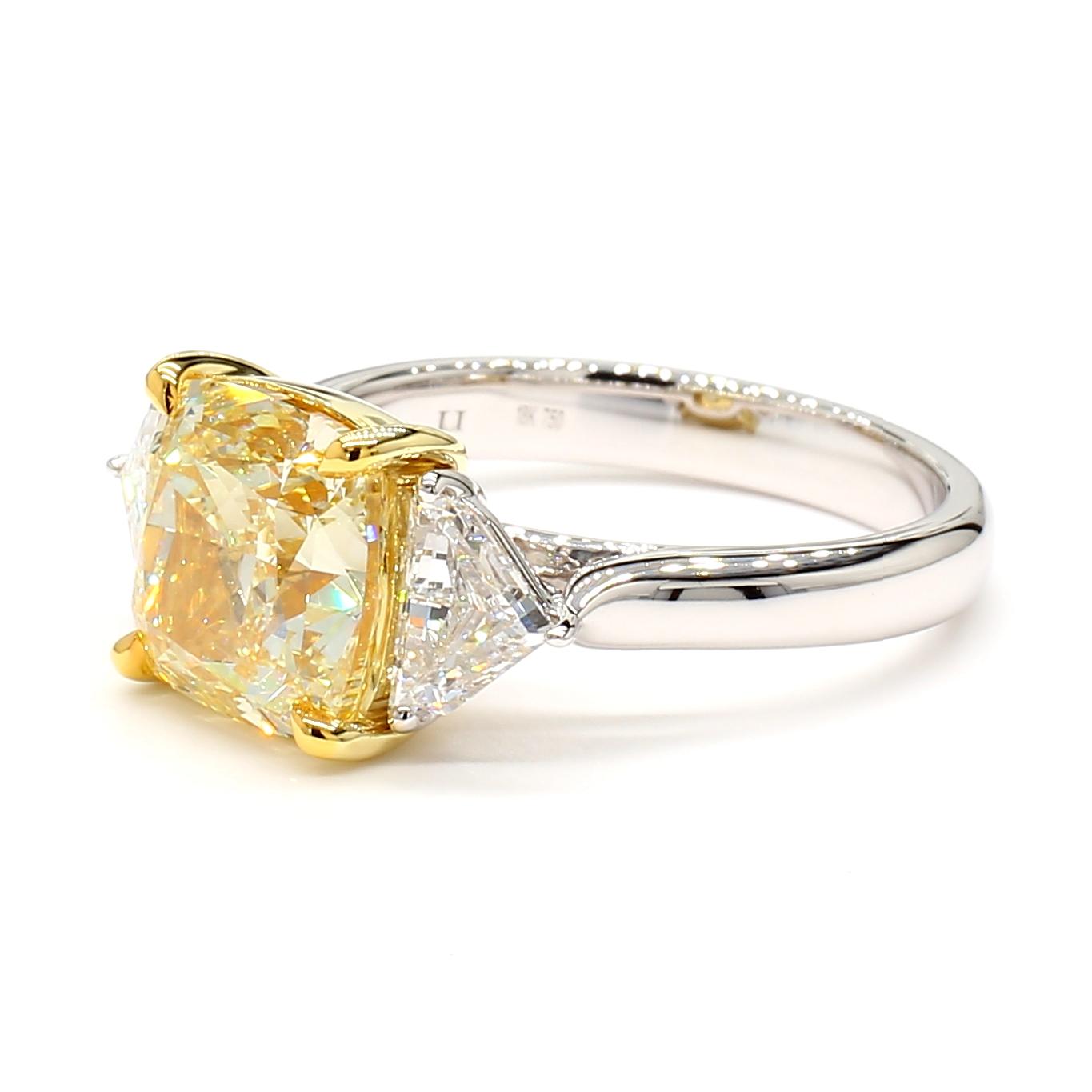 GIA Certified Natural Yellow Cushion Diamond 4.69 Carat TW Gold Cocktail Ring