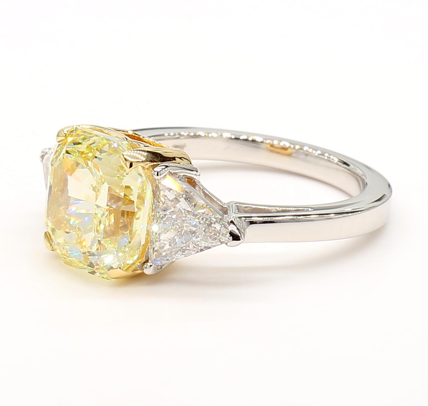 GIA Certified Natural Yellow Radiant Diamond 5.17 Carat TW Plat Cocktail Ring