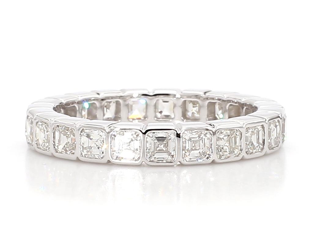 Natural White Asscher Diamond 2.49 Carat TW White Gold Eternity Band