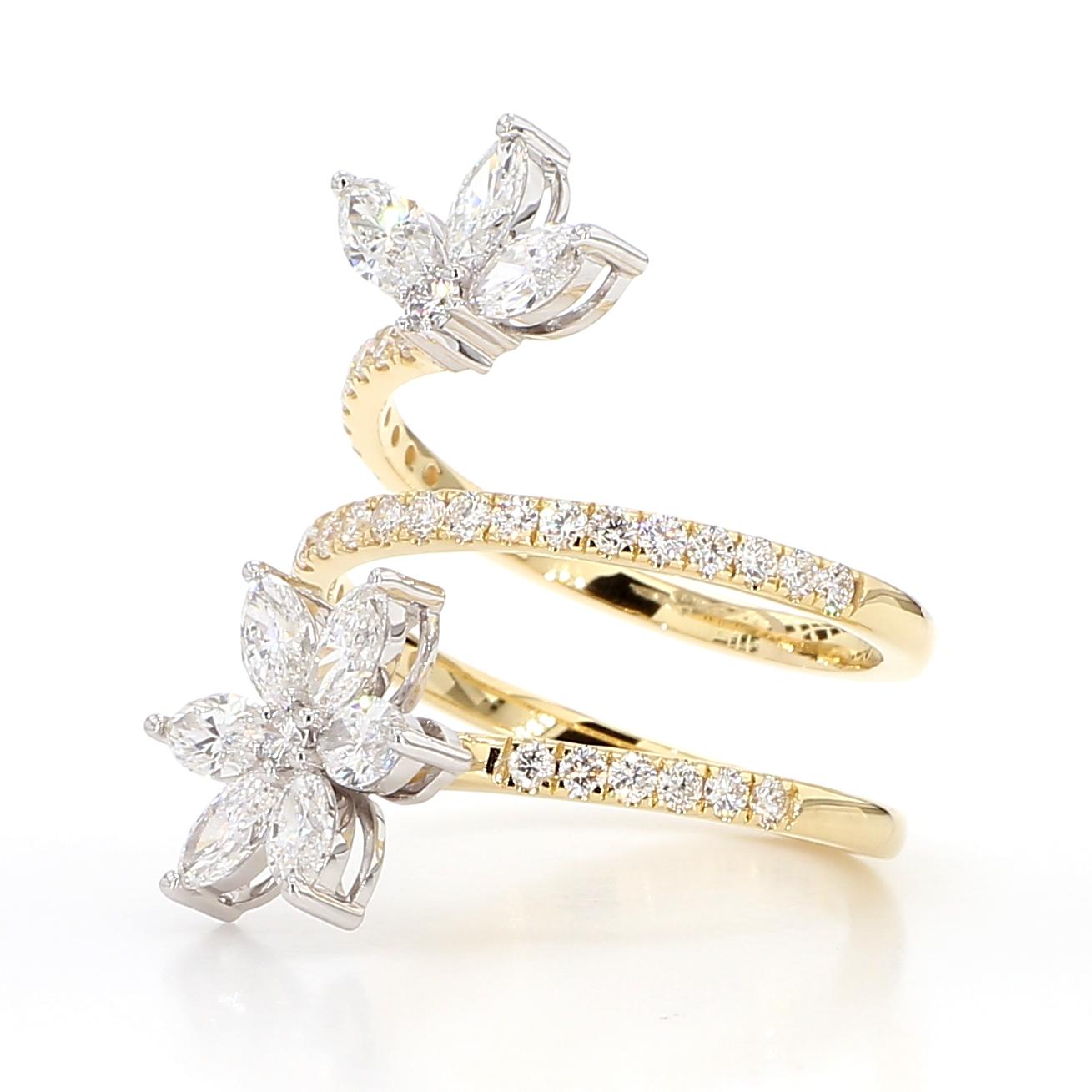 Natural White Marquise Diamond 1.91 Carat TW Gold Cocktail Ring