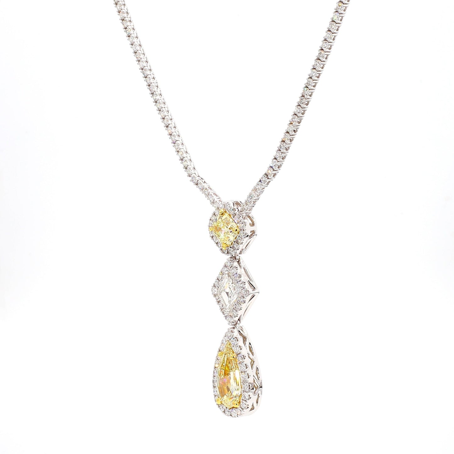 GIA Certified Natural Yellow Pear Diamond 6.35 Carat TW Gold Necklace