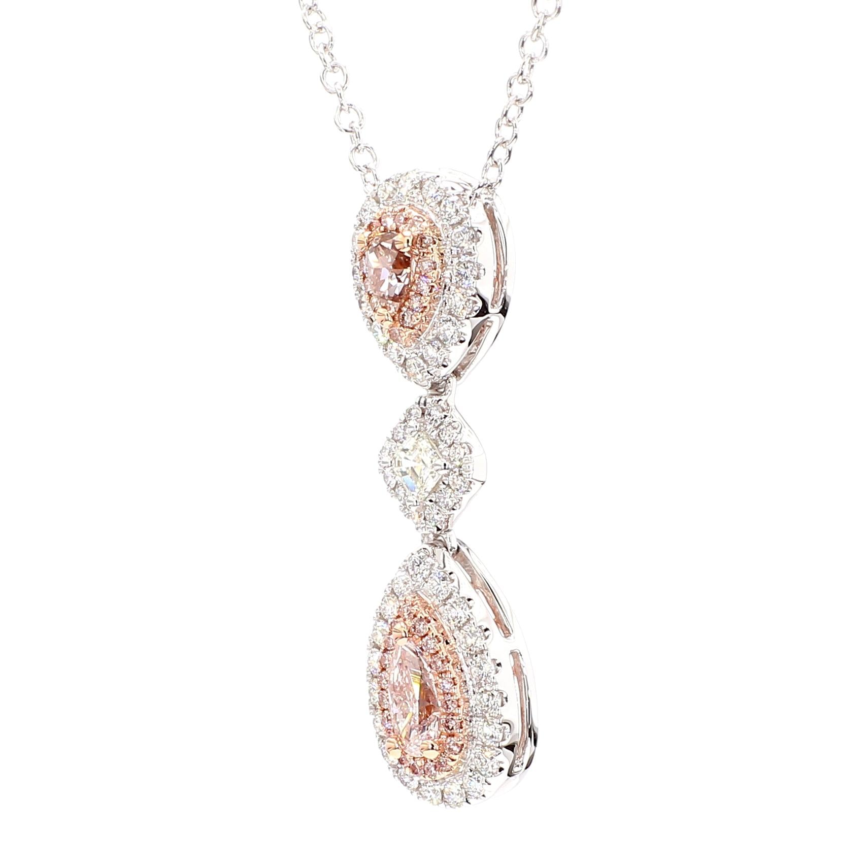 GIA Certified Natural Pink Pear Diamond 1.24 Carat TW Gold Drop Necklace