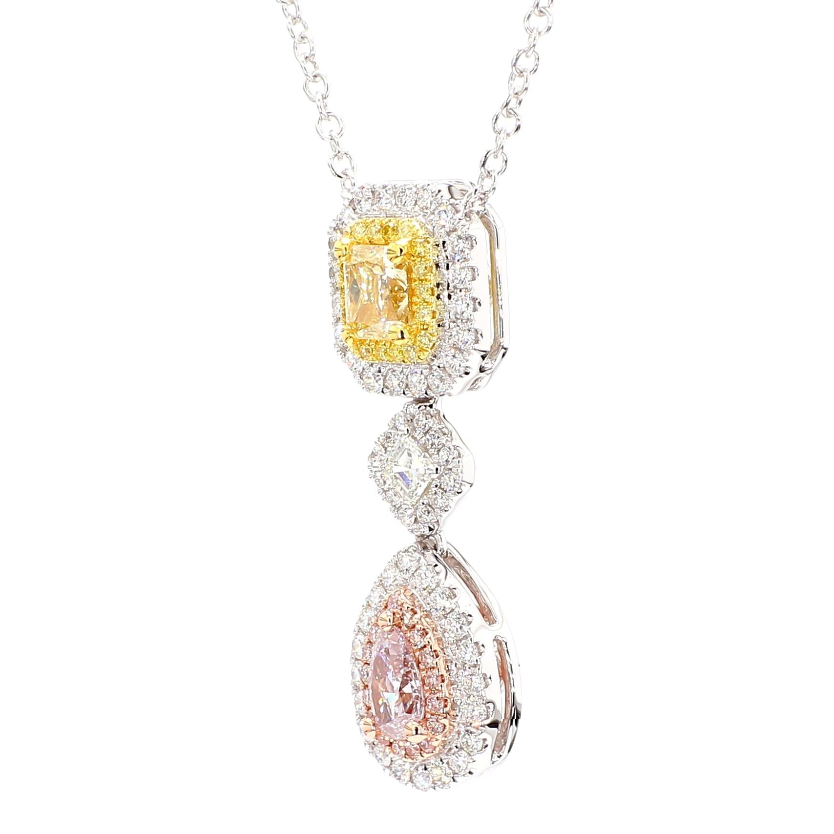 GIA Certified Fancy Pink Pear Diamond 1.95 Carat TW Gold Drop Necklace