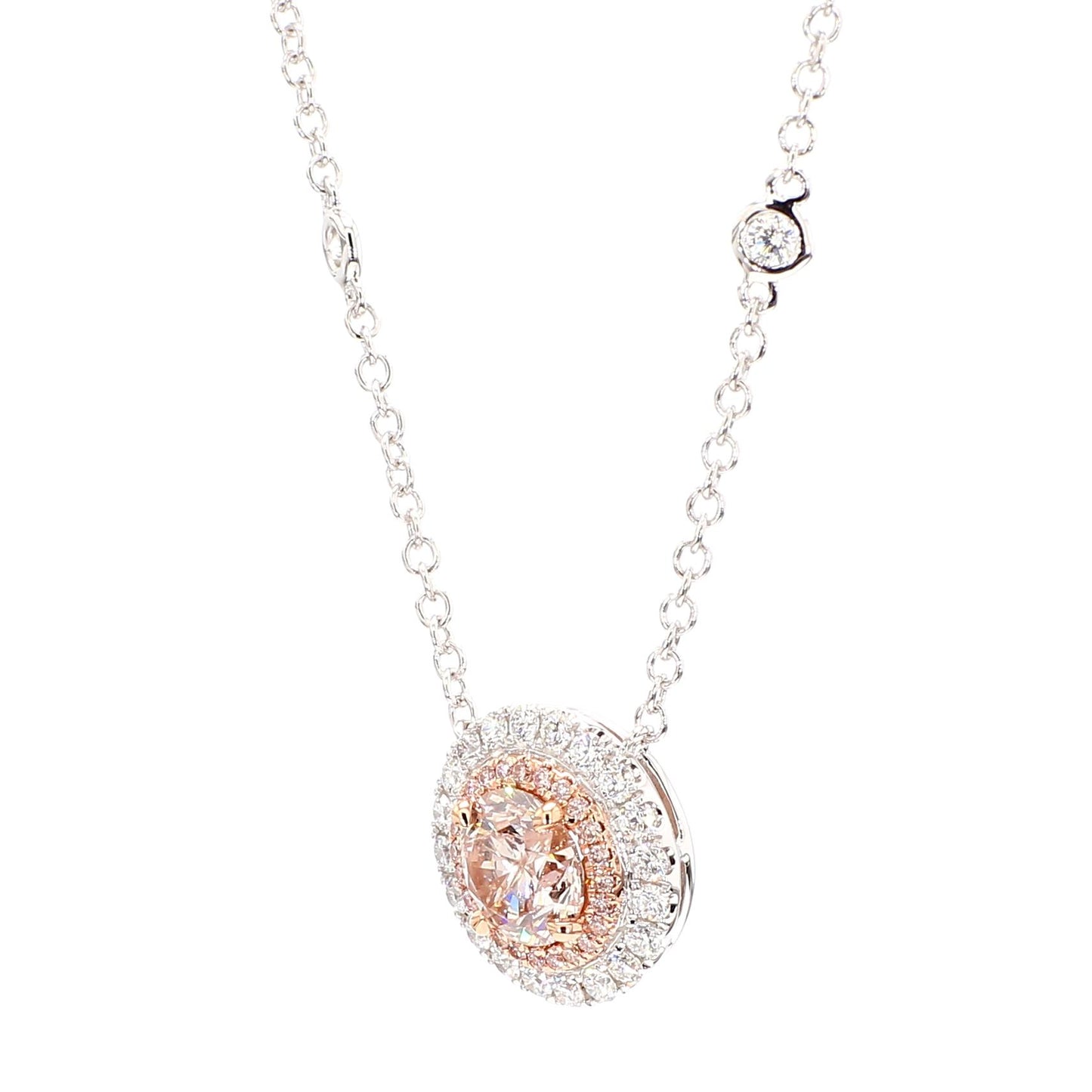 GIA Certified Natural Pink Round Diamond 1.85 Carat TW Gold Drop Necklace